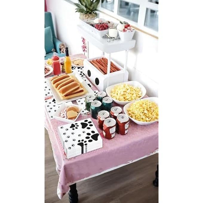 PAW PRINT NAPKINS FOR PUPPY THEME PARTY SUPPLIES, 100 PCS SOFT TABLE NAPKINS, FOR DOGGY THEMED KIDS BIRTHDAY, BABY SHOWER, PETS CELEBRATIONFUN & ADORABLE DESIGN - Image 3